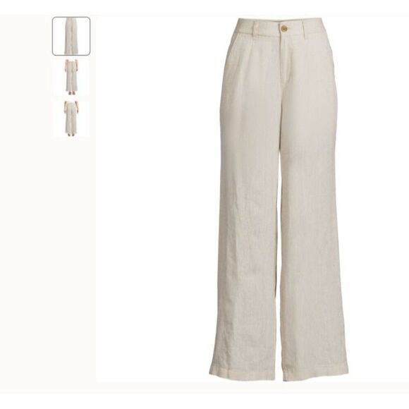 Lands End 100% Linen Pants 20w Off White Beige High waisted Wide Leg summer 20 w - Picture 2 of 4
